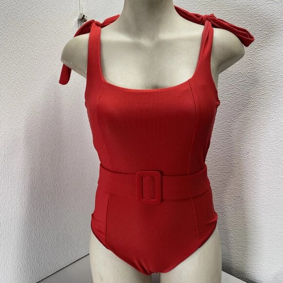Beach Riot Women’s Sydney Belted One-Piece Swimsuit – Red – Size S - Picture 1 of 13